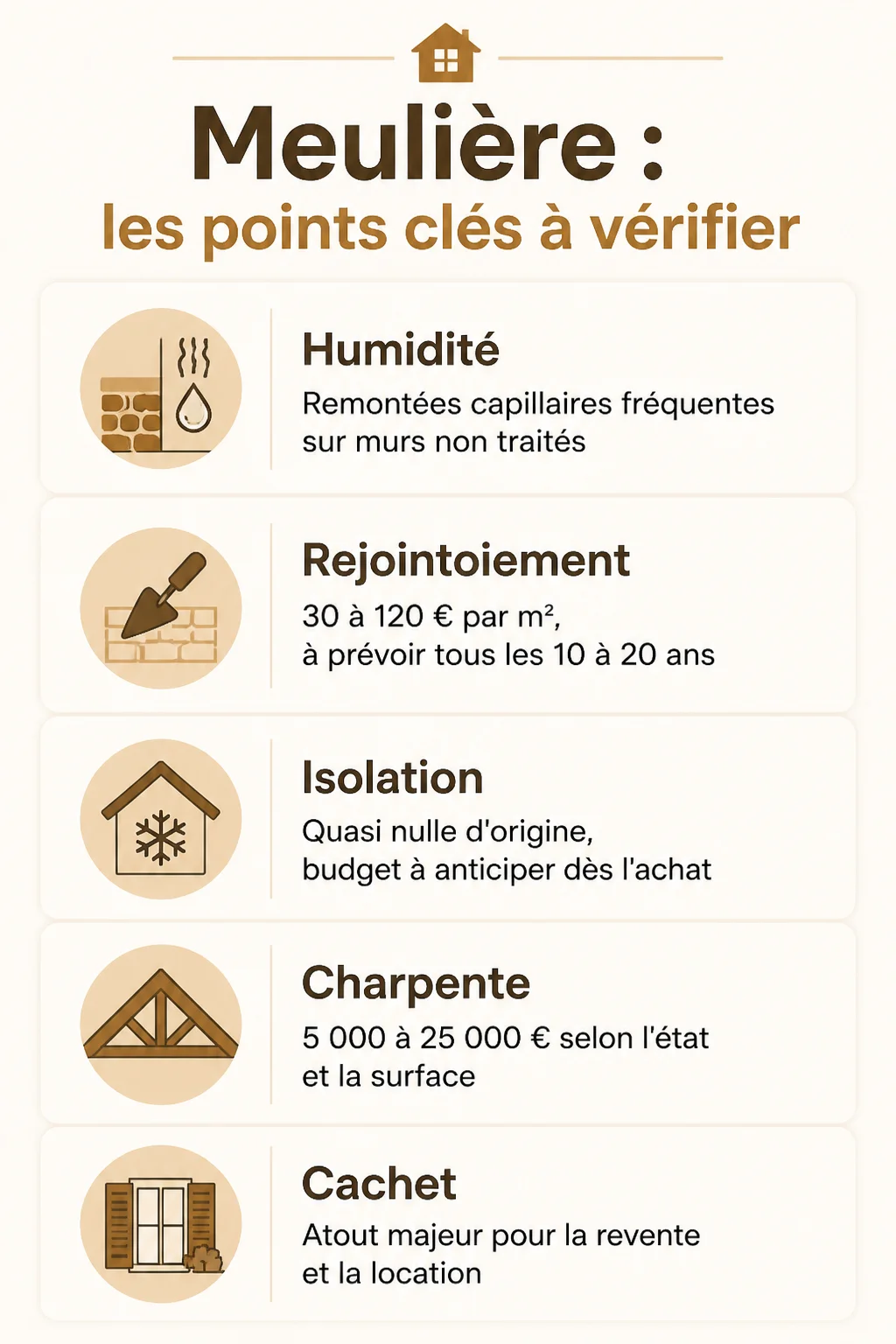 Meulière : les points clés à vérifier : Humidité, Rejointoiement, Isolation, Charpente, Cachet
